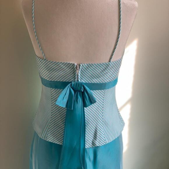 Fairycore Two Piece Dress Small Blue Striped Bustier Top Midi Skirt Prom Formal - Picture 3 of 8